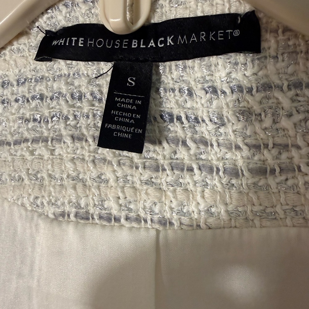 White House Black Market White Tweed Jacket with Black Trim - Picture 4 of 7
